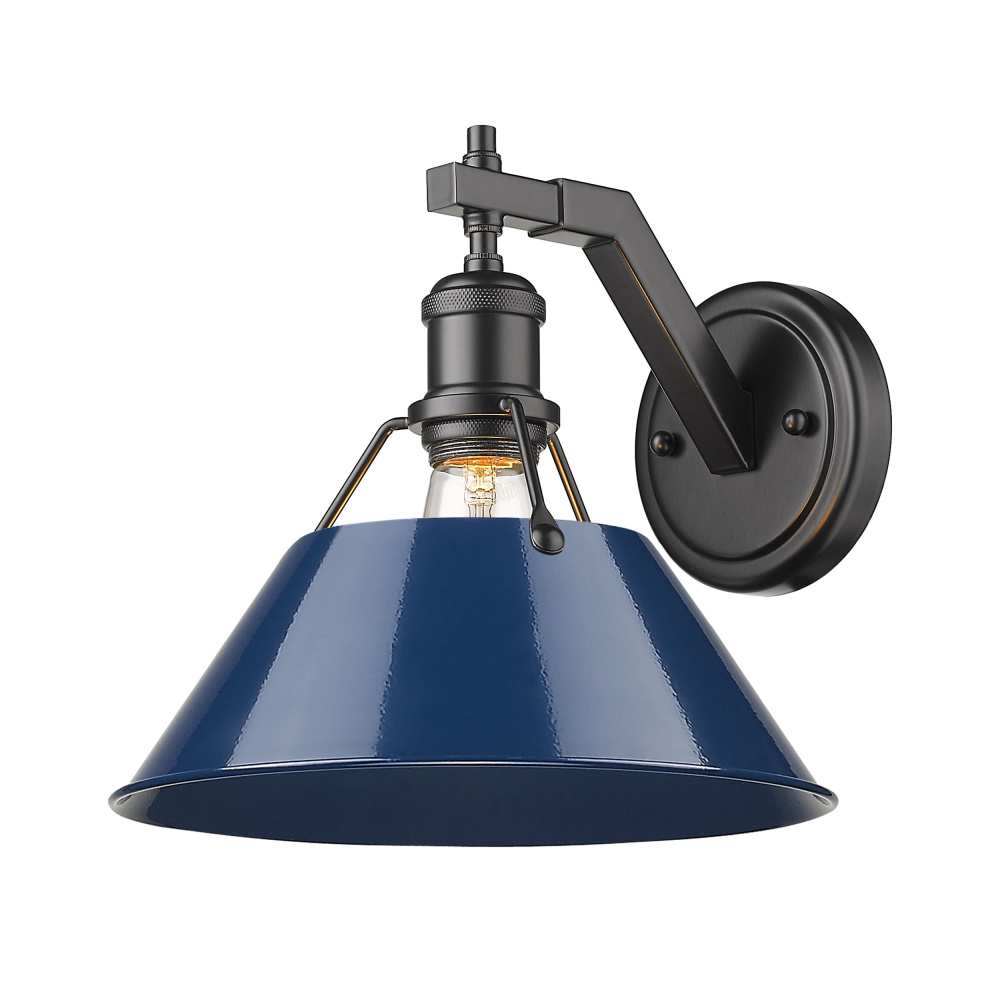 Yep by Golden Lighting Orwell 1-light Wall Sconce in Matte Black and Navy Blue shade
